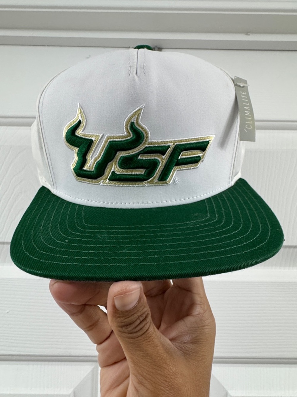 adidas White and Green USF Embroidered Snapback Hat